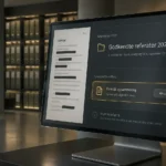 Fiktiv digital arbejdsflade viser afgrænset adgang til Godkendte referater 2026, en redigeret dokumentvisning og et forslag om opsummering, der afventer godkendelse.
