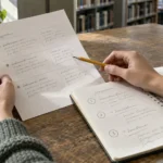 Bedømmelseskriterier sammenholdes med en håndskrevet revisionsplan på tre punkter.