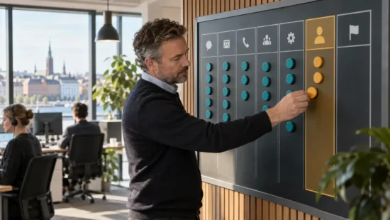 En supportmedarbejder placerer en sag i en særskilt kanal til menneskelig vurdering på en routing-tavle.